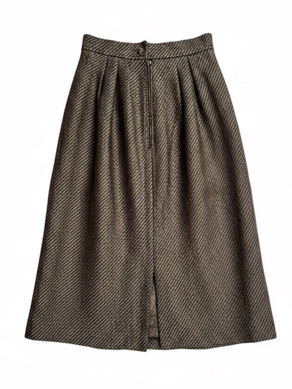 Louis Féraud Vintage Wool Pleated Midi Skirt | Brown | High Waist | Size: XXS/00